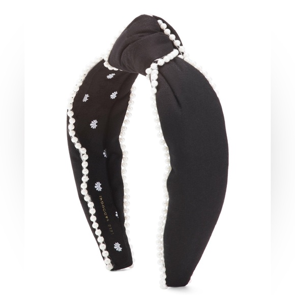NWT Lele Sadoughi - Beaded Edge Knotted Headband Black White - Picture 1 of 3